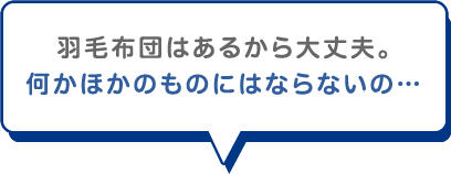 羽毛布団はあるから大丈夫。何かほかのものにはならないの…